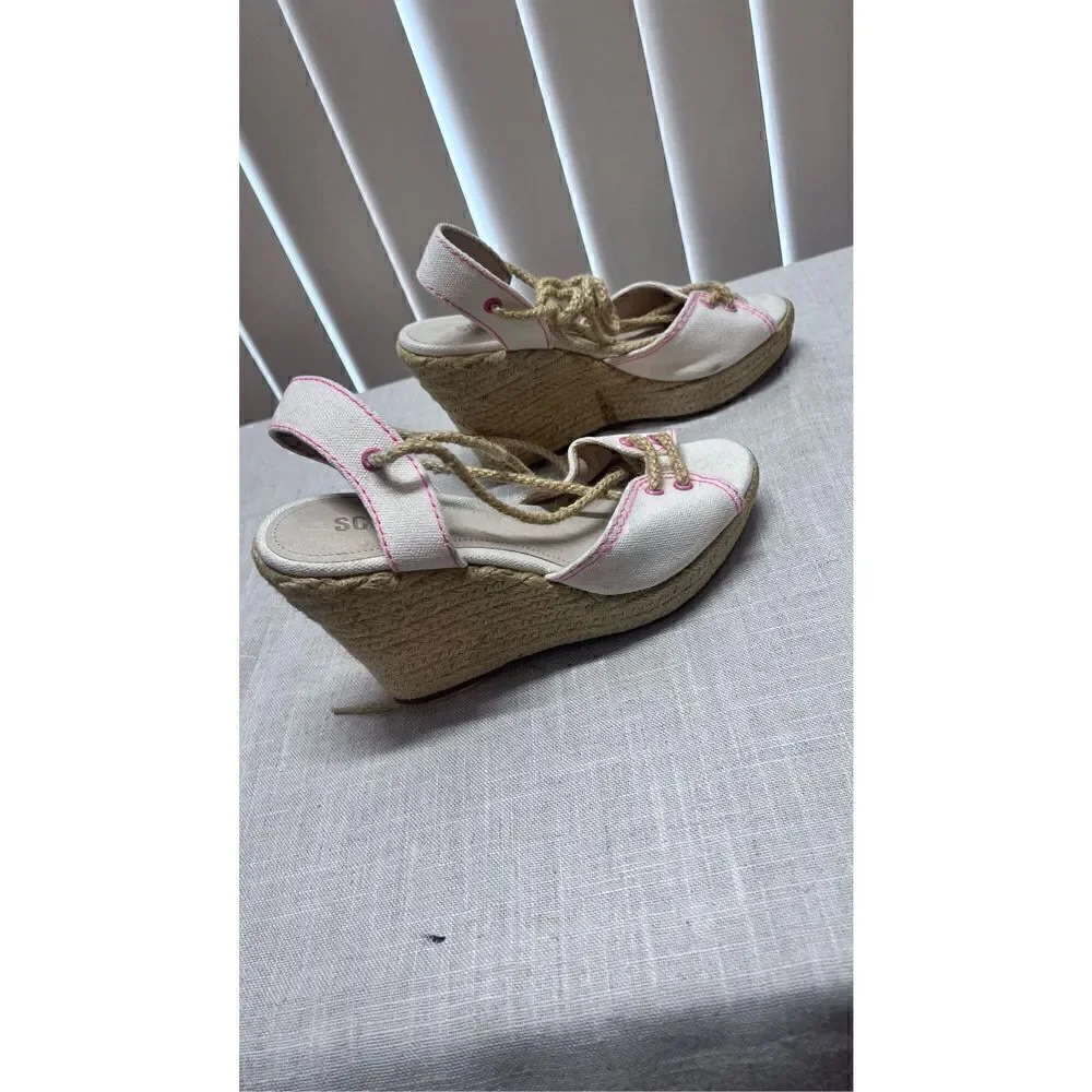 Schutz Women's Brynda Lace Up Espadrille Platform Wedges Cream Pink Size 6.5B